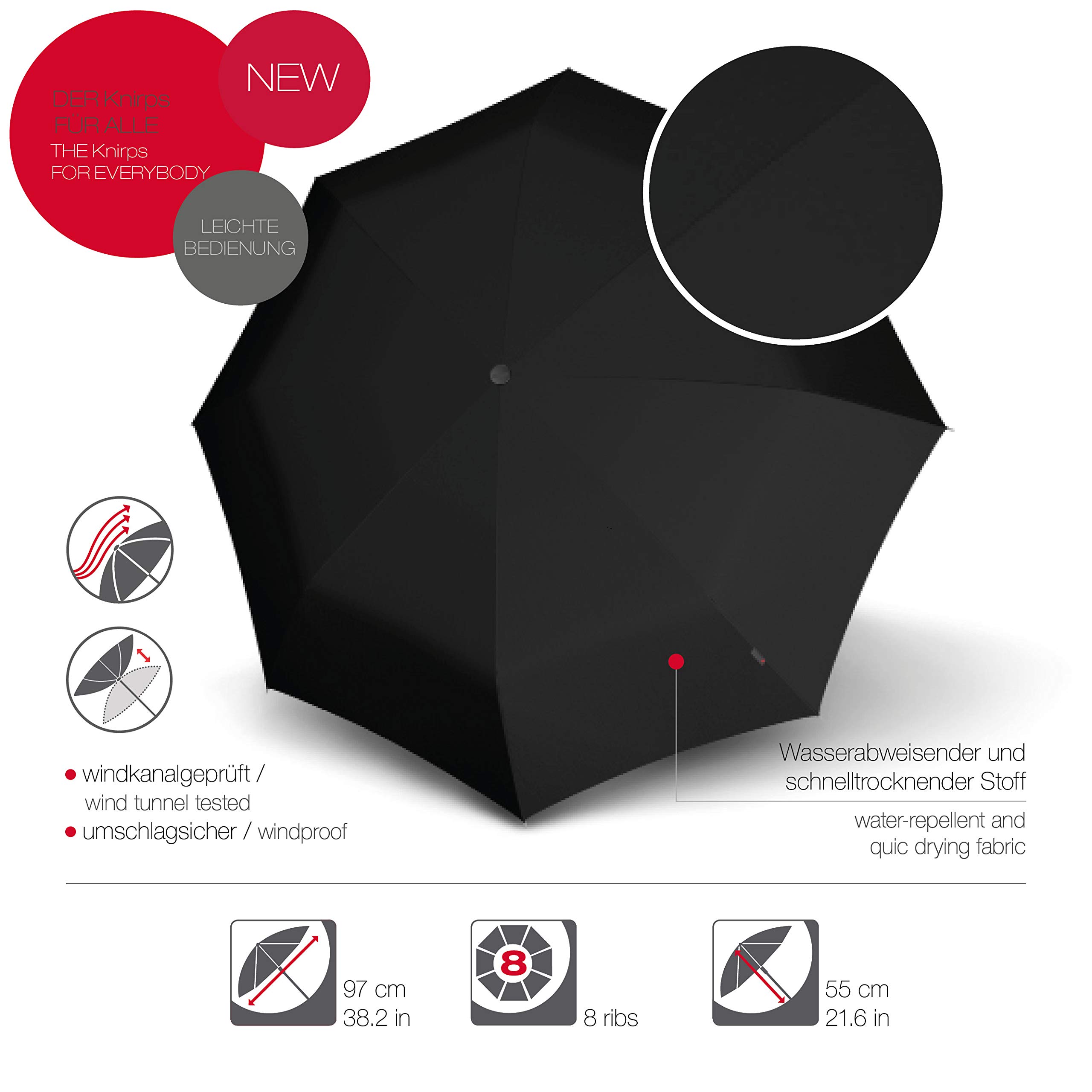 Knirps A.200 Medium Duomatic Windproof Umbrella for Adults – Automatic Open Close 38.5" Canopy, Travel Case Included - Image 3