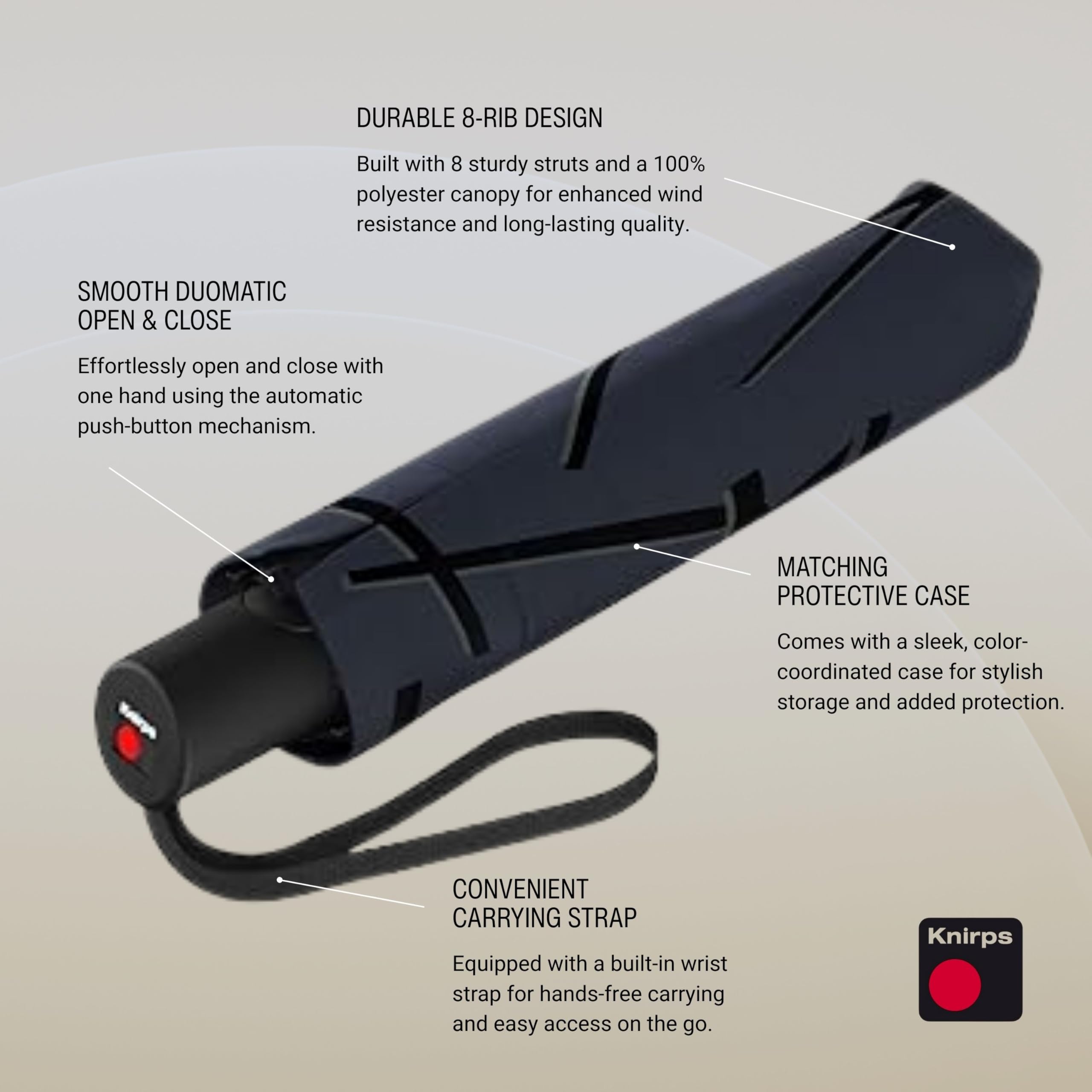 Knirps A.200 Medium Duomatic Windproof Umbrella for Adults – Automatic Open Close 38.5" Canopy, Travel Case Included - Image 6