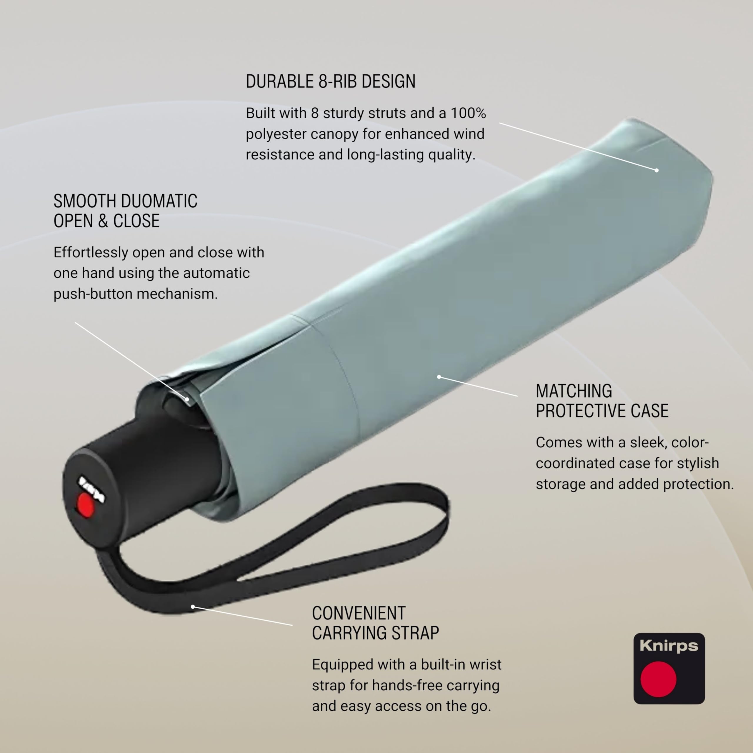 Knirps A.200 Medium Duomatic Windproof Umbrella for Adults – Automatic Open Close 38.5" Canopy, Travel Case Included - Image 6