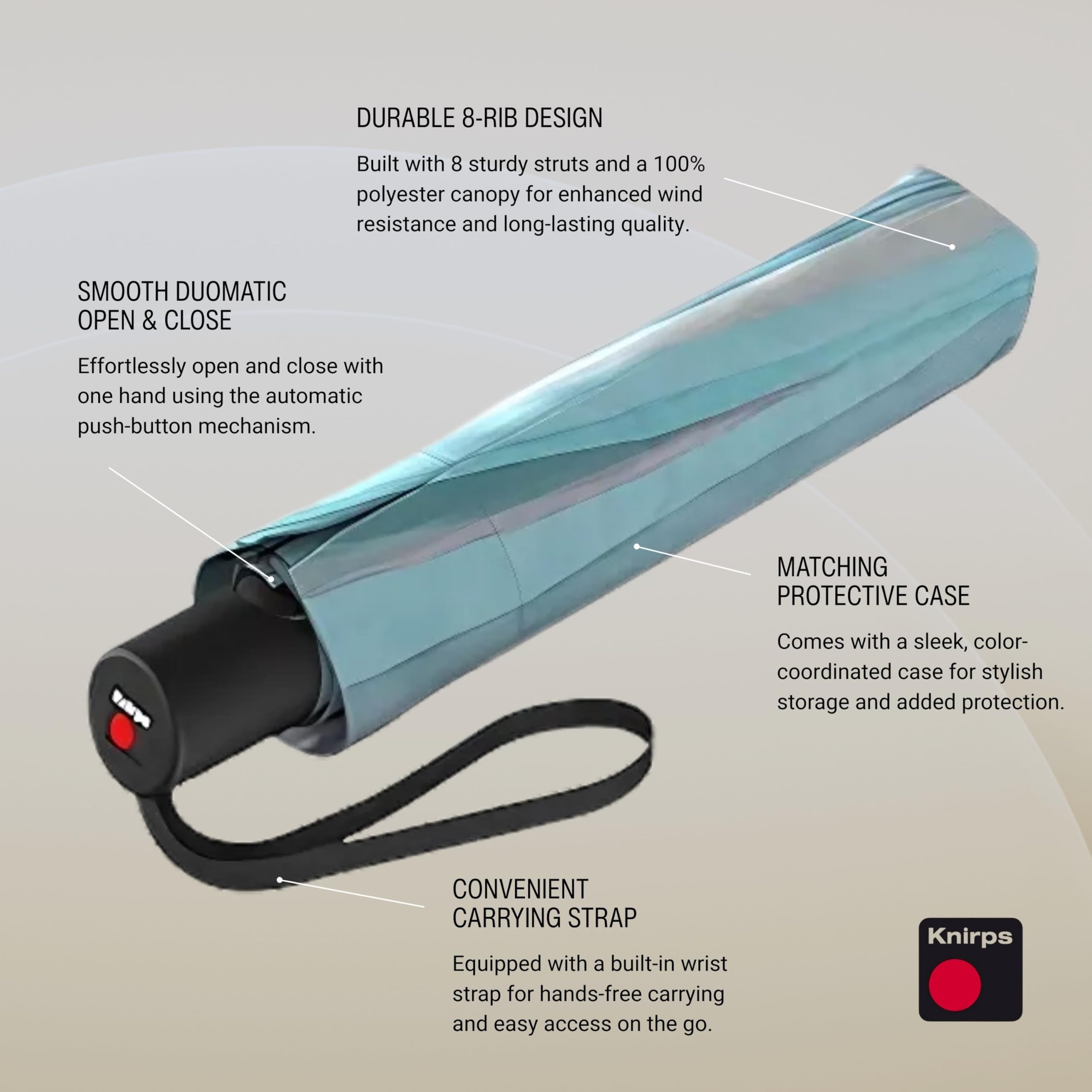 Knirps A.200 Medium Duomatic Windproof Umbrella for Adults – Automatic Open Close 38.5" Canopy, Travel Case Included - Image 6