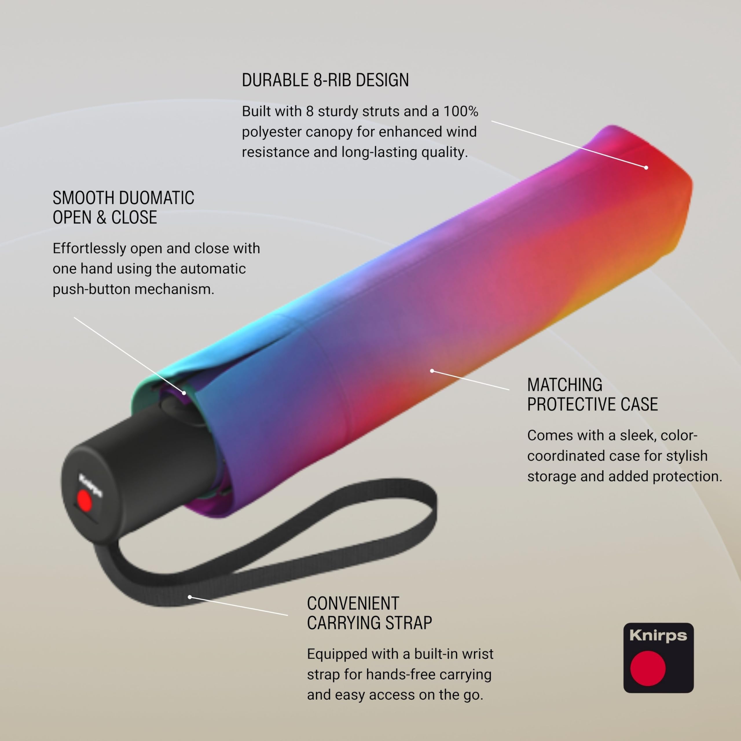 Knirps A.200 Medium Duomatic Windproof Umbrella for Adults – Automatic Open Close 38.5" Canopy, Travel Case Included - Image 6