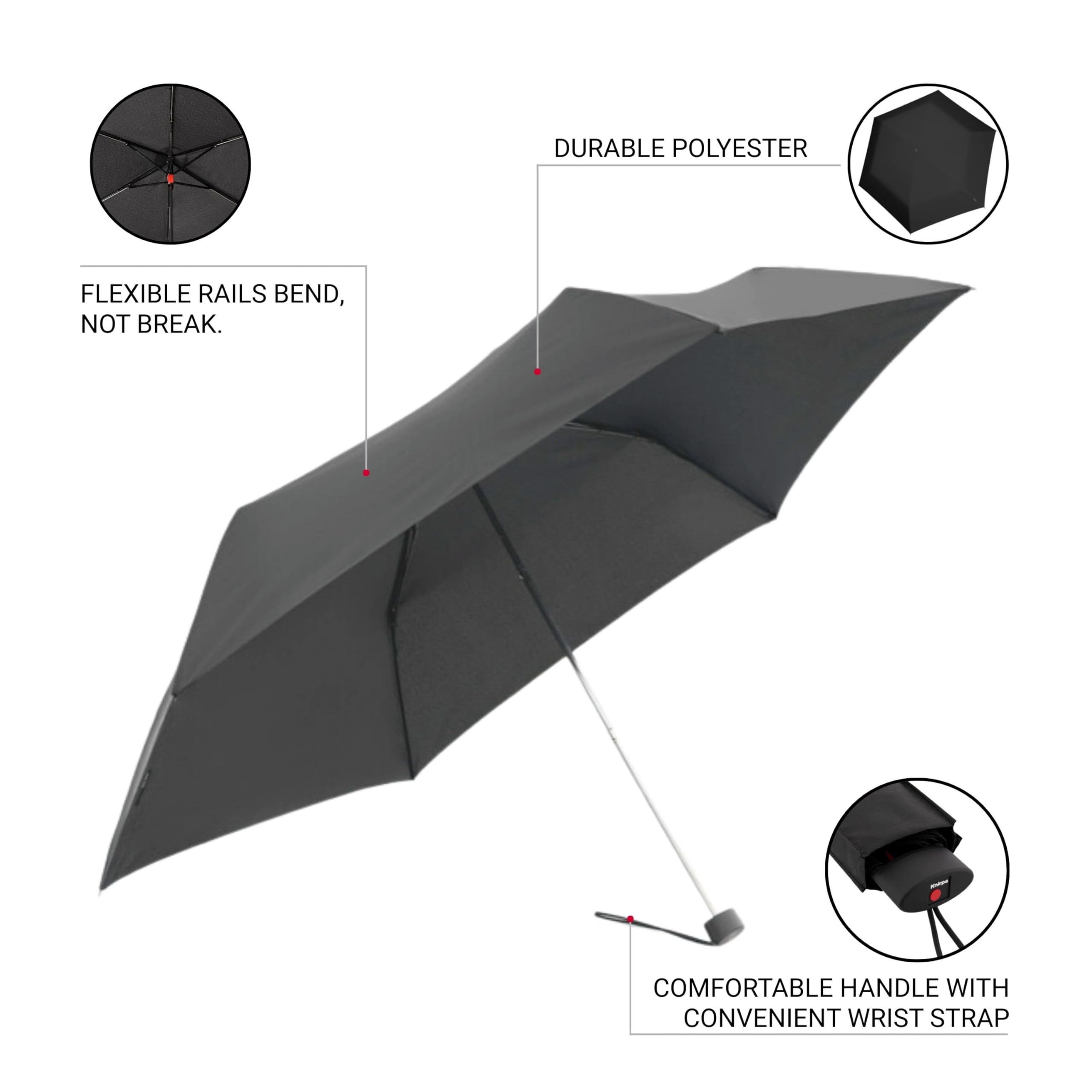 Knirps AS.050 Slim Manual Folding Rain Umbrella – 38" Canopy for Rain, Travel Case Included - Image 6