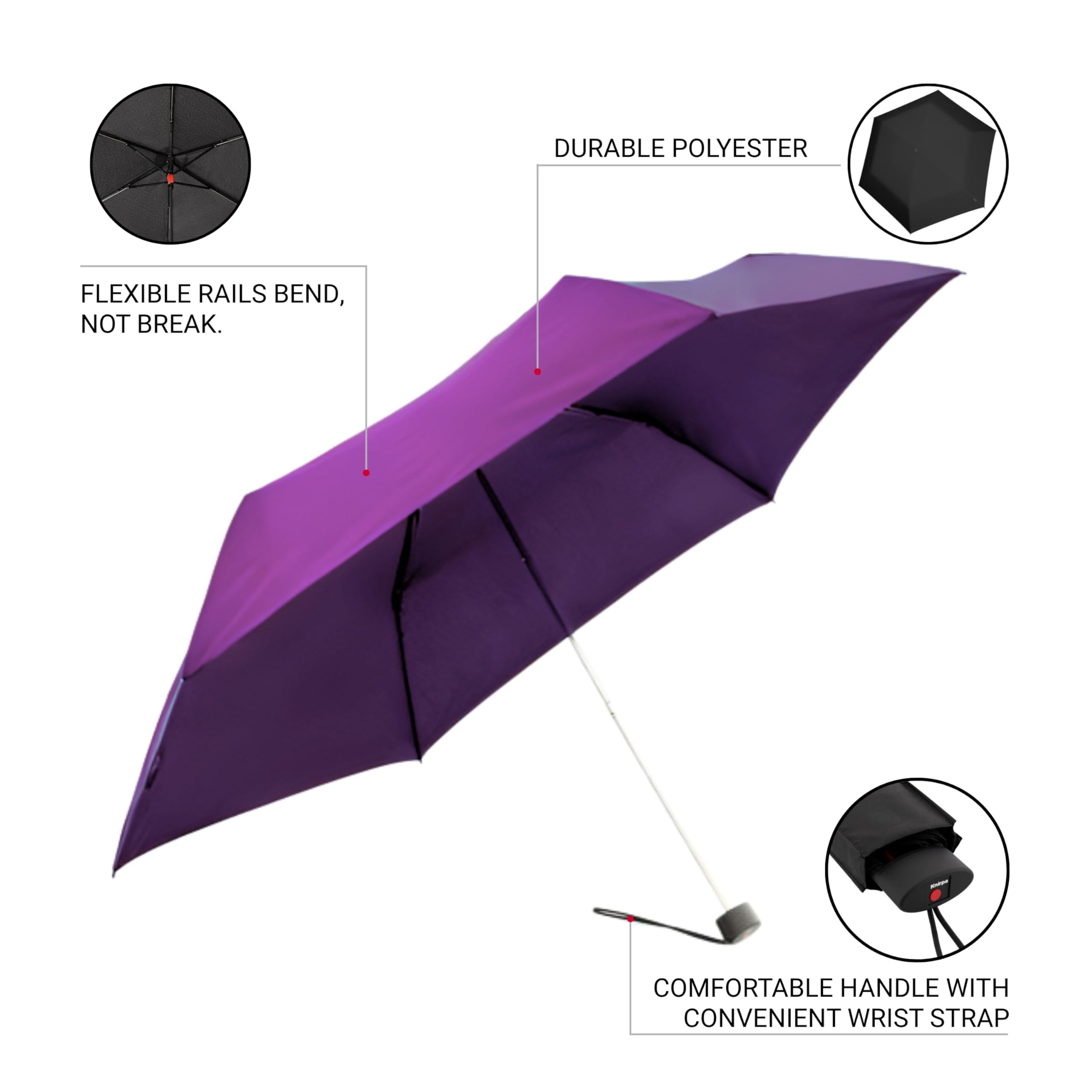 Knirps AS.050 Slim Manual Folding Rain Umbrella – 38" Canopy for Rain, Travel Case Included - Image 6