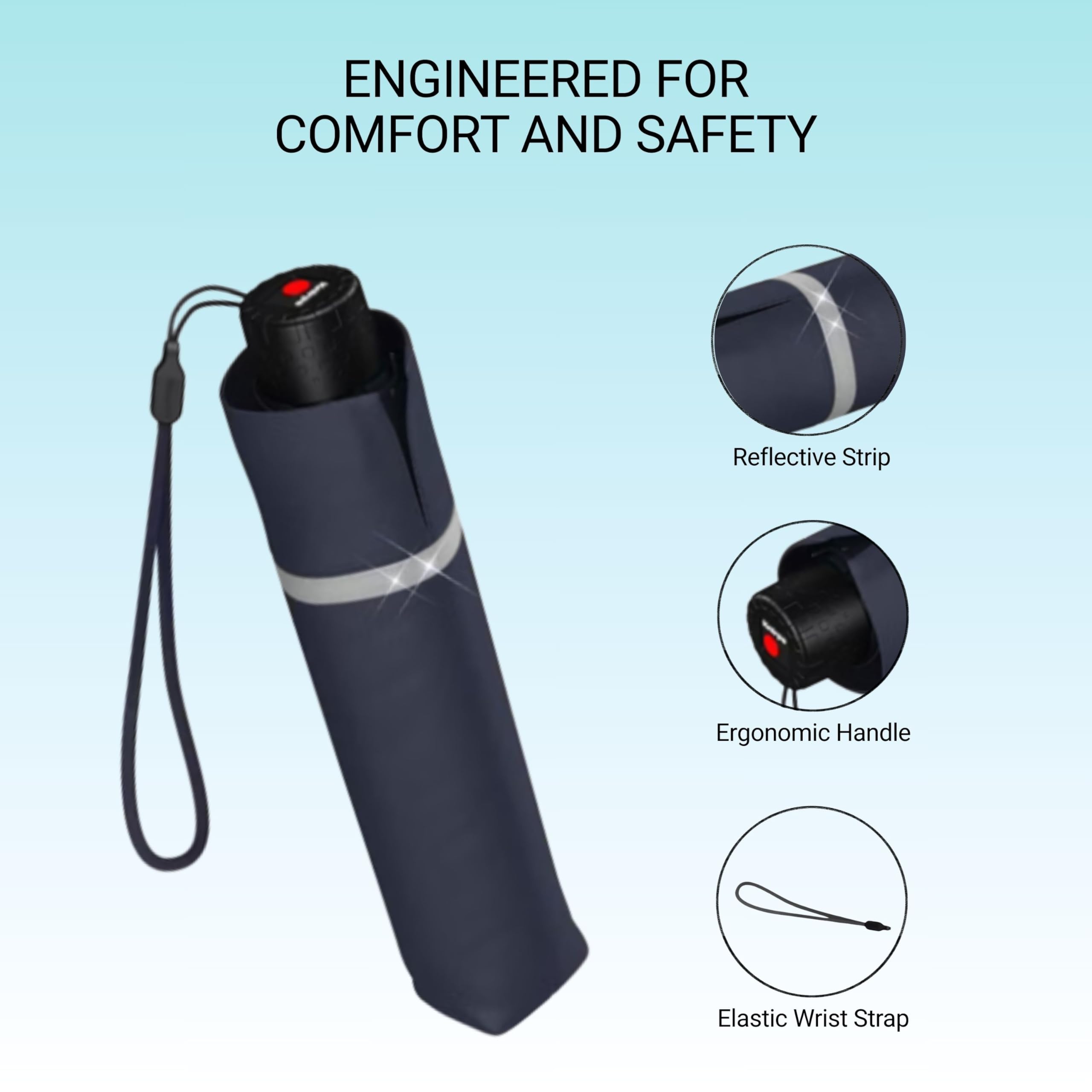 Knirps Rookie Manual Rain Umbrella for Elementary and Middle School Kids – 35.4" Canopy with Reflective Safety Stripe, Carrying Case Included - Image 3