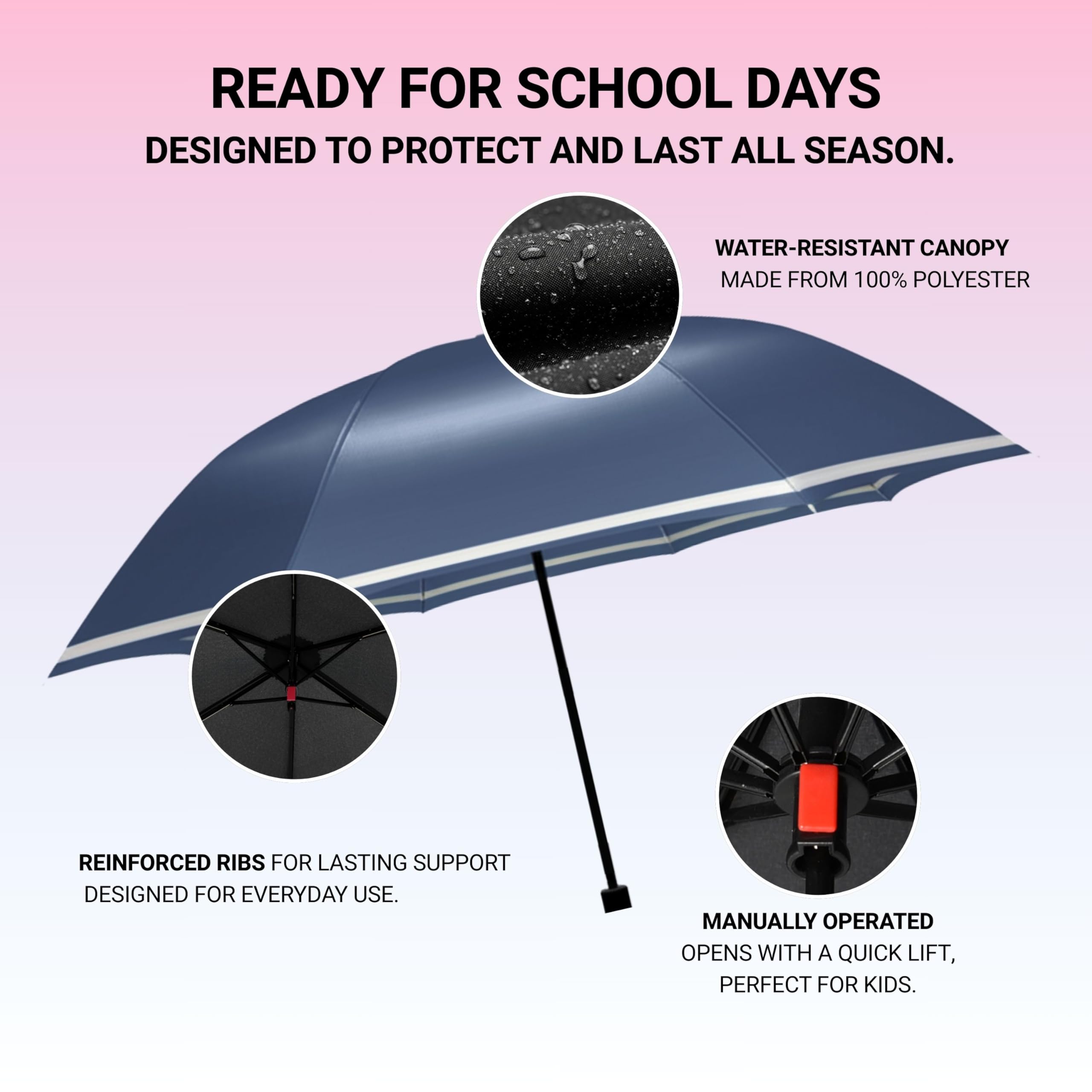 Knirps Rookie Manual Rain Umbrella for Elementary and Middle School Kids – 35.4" Canopy with Reflective Safety Stripe, Carrying Case Included - Image 5