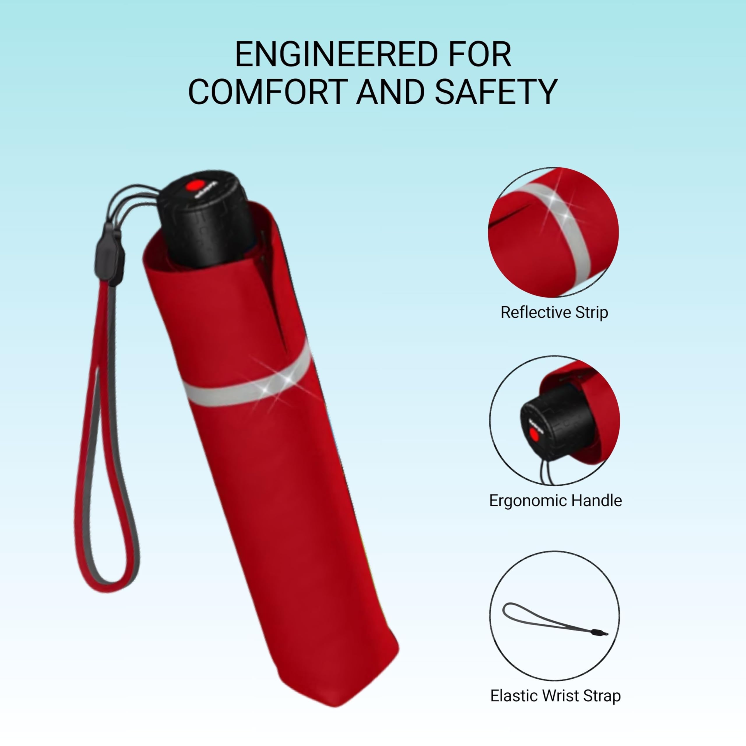 Knirps Rookie Manual Rain Umbrella for Elementary and Middle School Kids – 35.4" Canopy with Reflective Safety Stripe, Carrying Case Included - Image 3