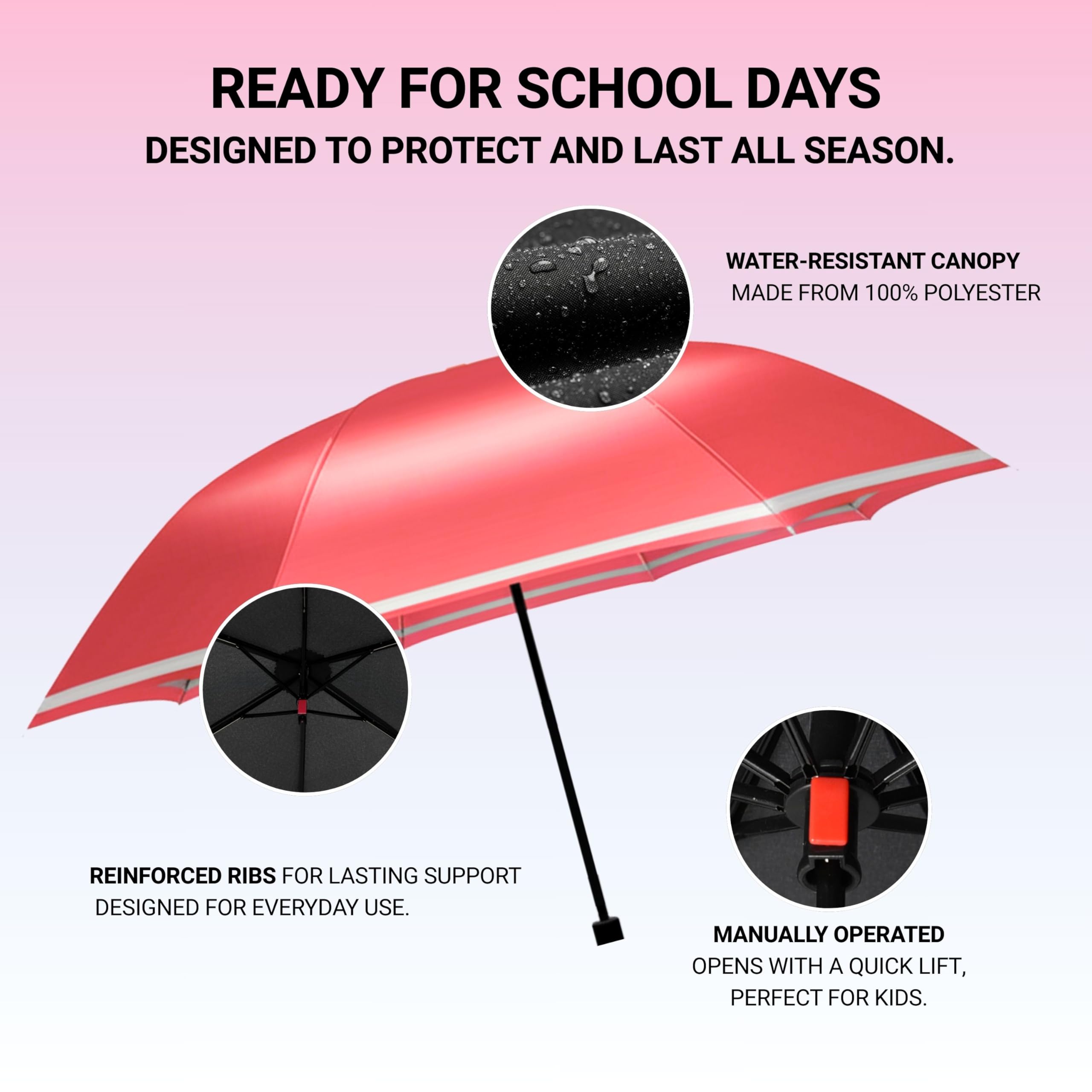 Knirps Rookie Manual Rain Umbrella for Elementary and Middle School Kids – 35.4" Canopy with Reflective Safety Stripe, Carrying Case Included - Image 5