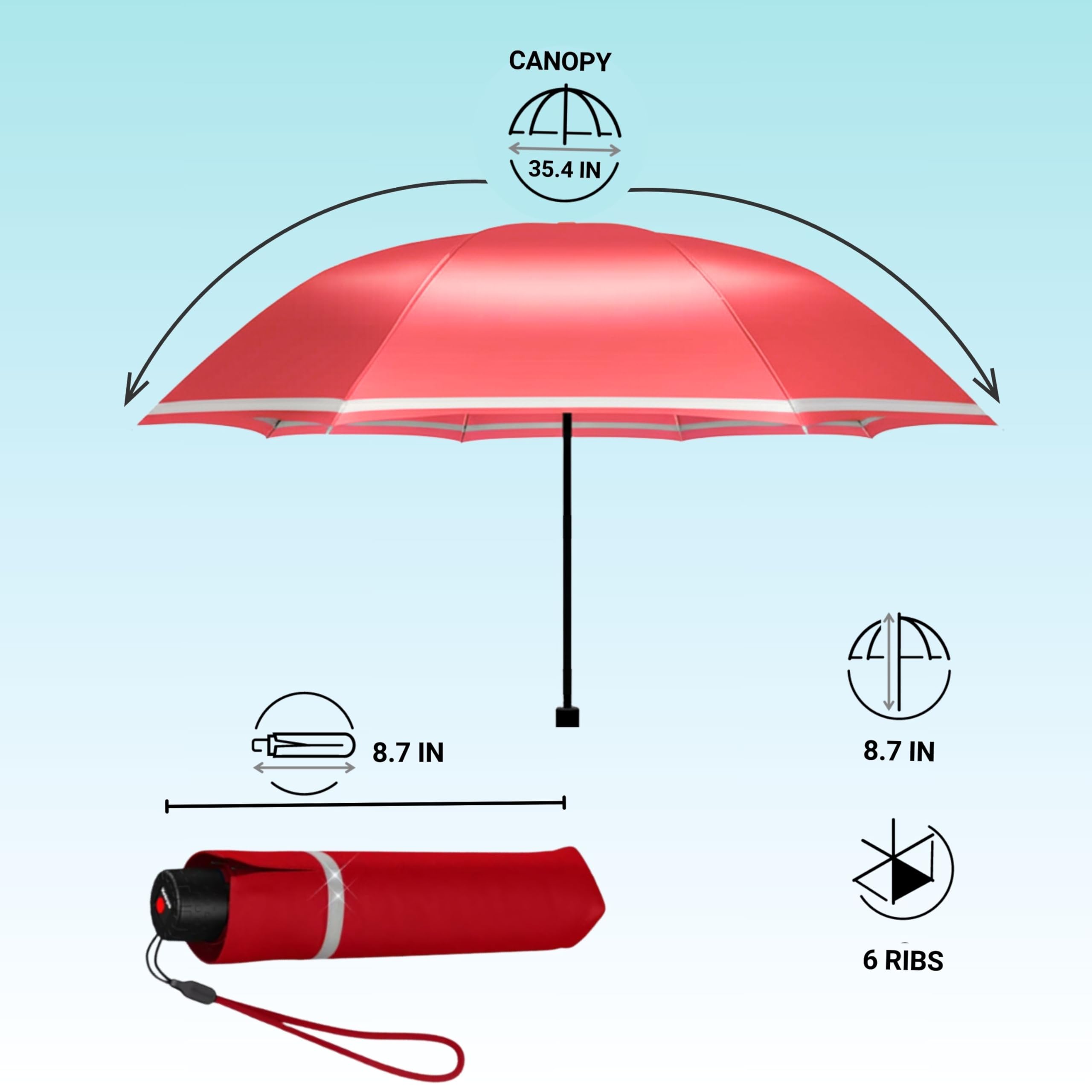 Knirps Rookie Manual Rain Umbrella for Elementary and Middle School Kids – 35.4" Canopy with Reflective Safety Stripe, Carrying Case Included - Image 6