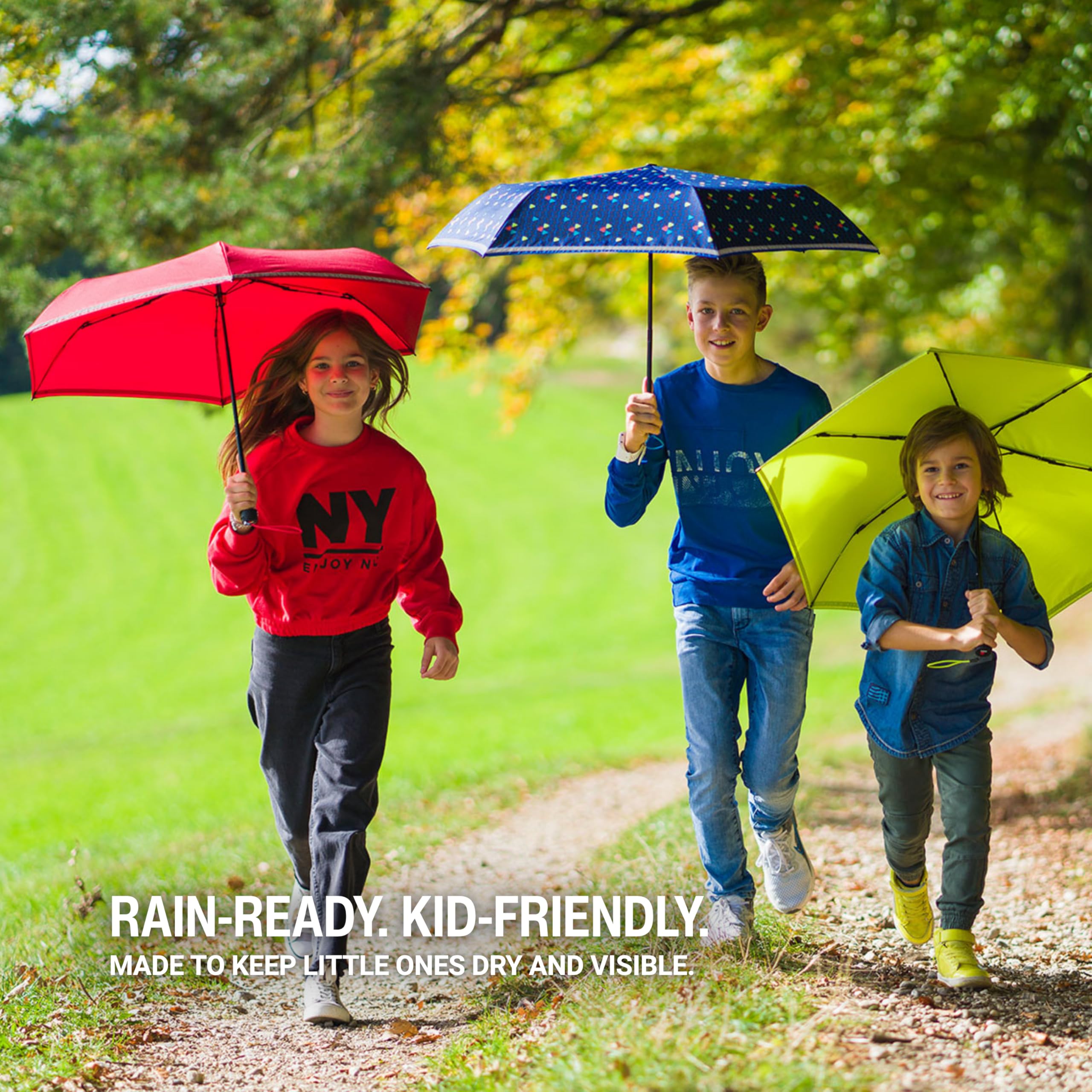 Knirps Rookie Manual Rain Umbrella for Elementary and Middle School Kids – 35.4" Canopy with Reflective Safety Stripe, Carrying Case Included - Image 7