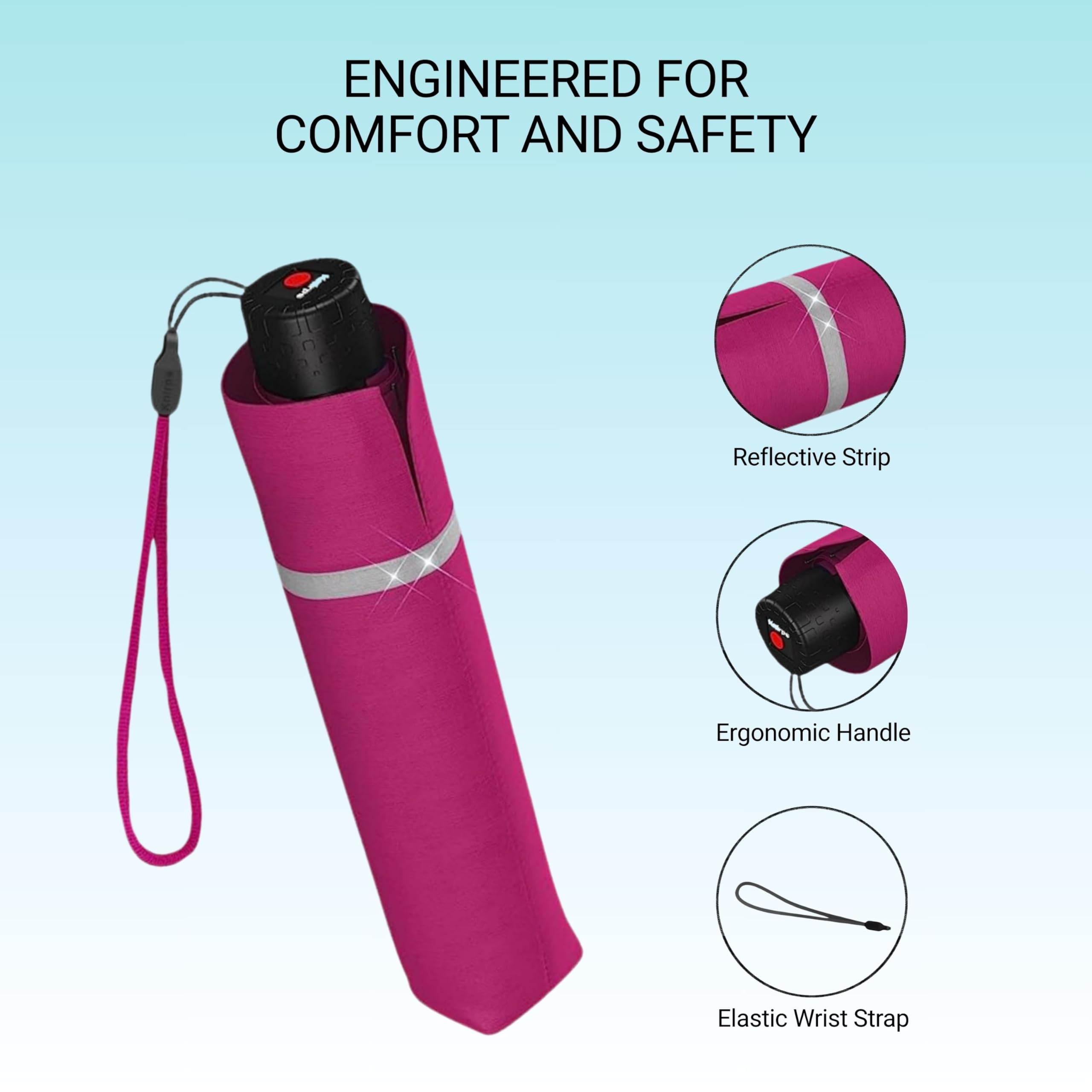 Knirps Rookie Manual Rain Umbrella for Elementary and Middle School Kids – 35.4" Canopy with Reflective Safety Stripe, Carrying Case Included - Image 3