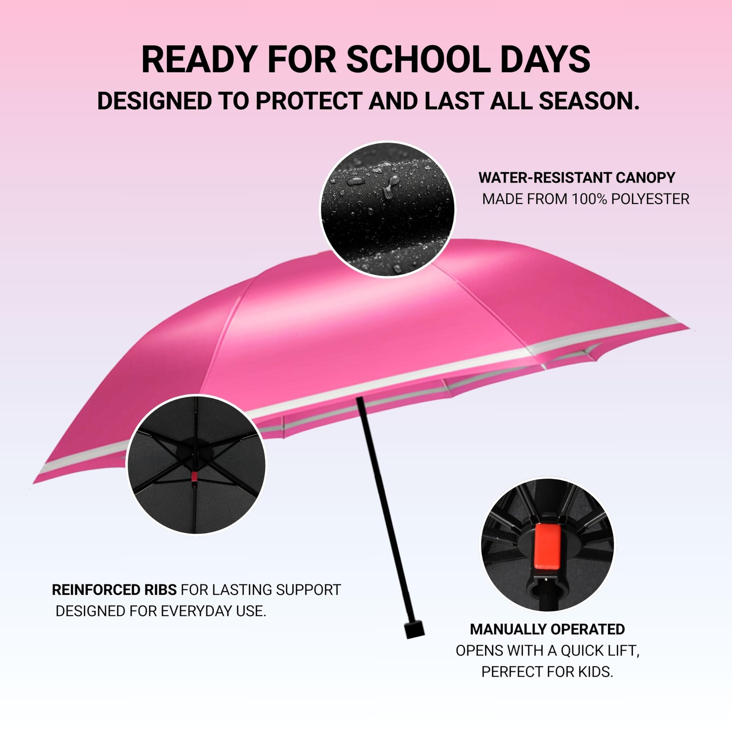 Knirps Rookie Manual Rain Umbrella for Elementary and Middle School Kids – 35.4" Canopy with Reflective Safety Stripe, Carrying Case Included - Image 5