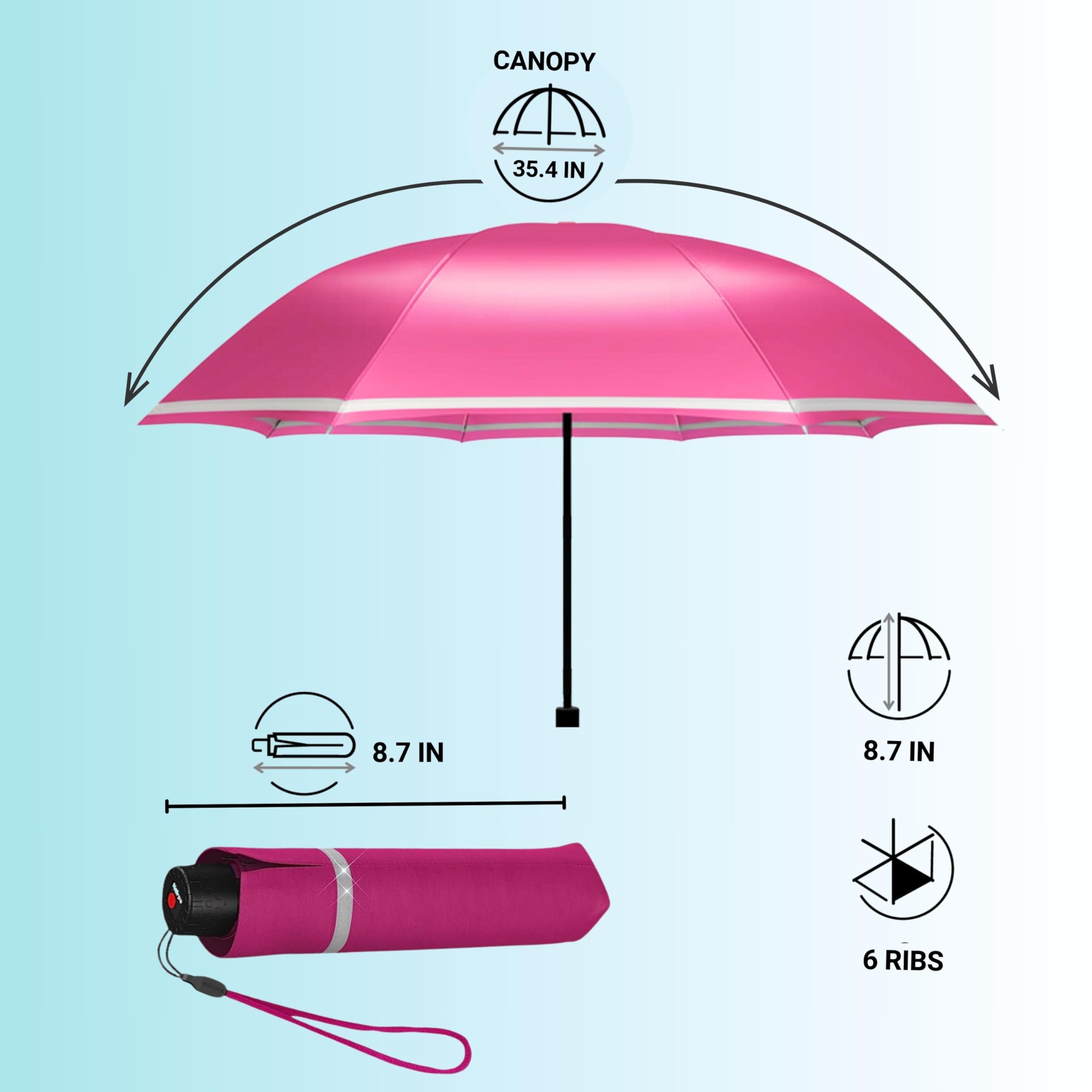 Knirps Rookie Manual Rain Umbrella for Elementary and Middle School Kids – 35.4" Canopy with Reflective Safety Stripe, Carrying Case Included - Image 6