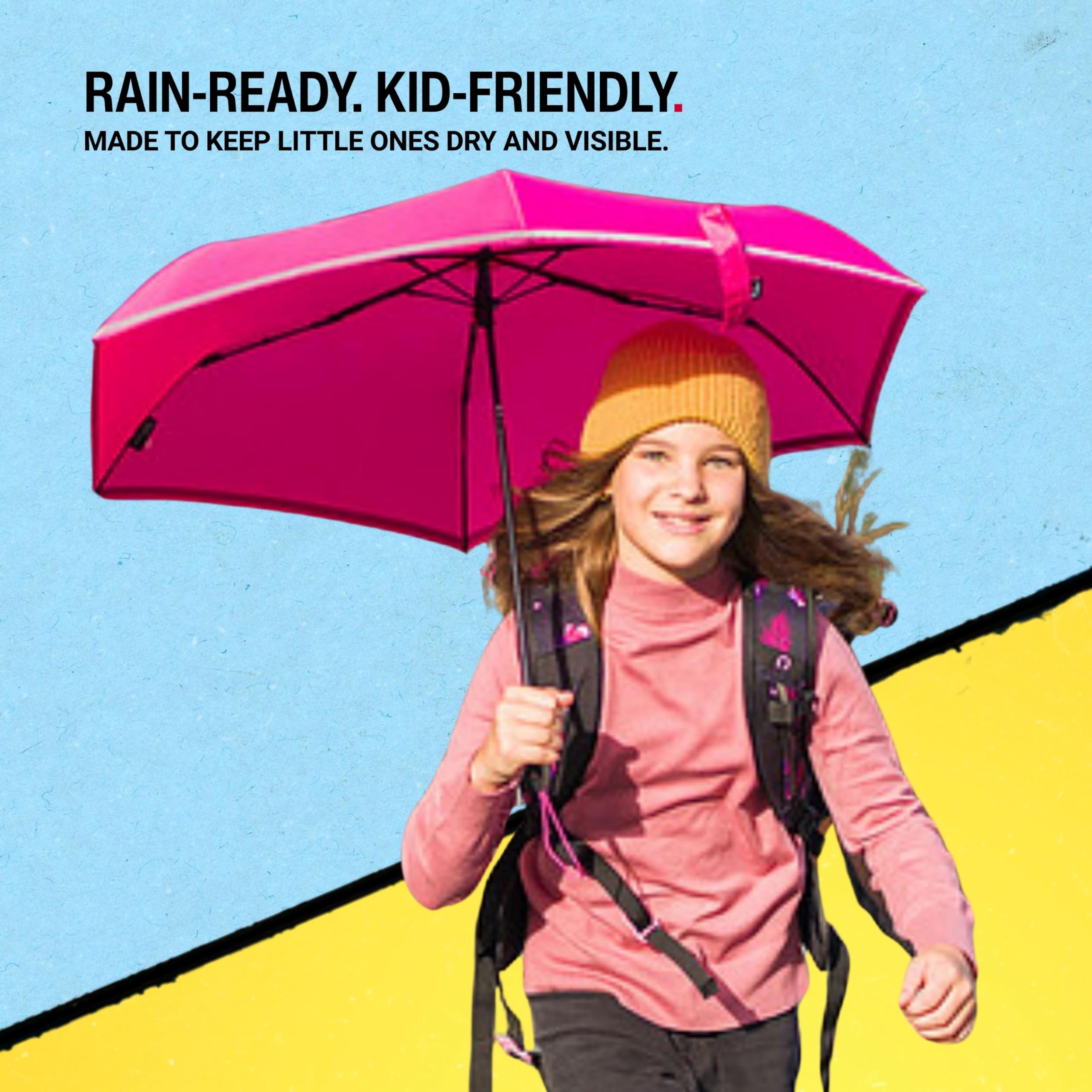 Knirps Rookie Manual Rain Umbrella for Elementary and Middle School Kids – 35.4" Canopy with Reflective Safety Stripe, Carrying Case Included - Image 7