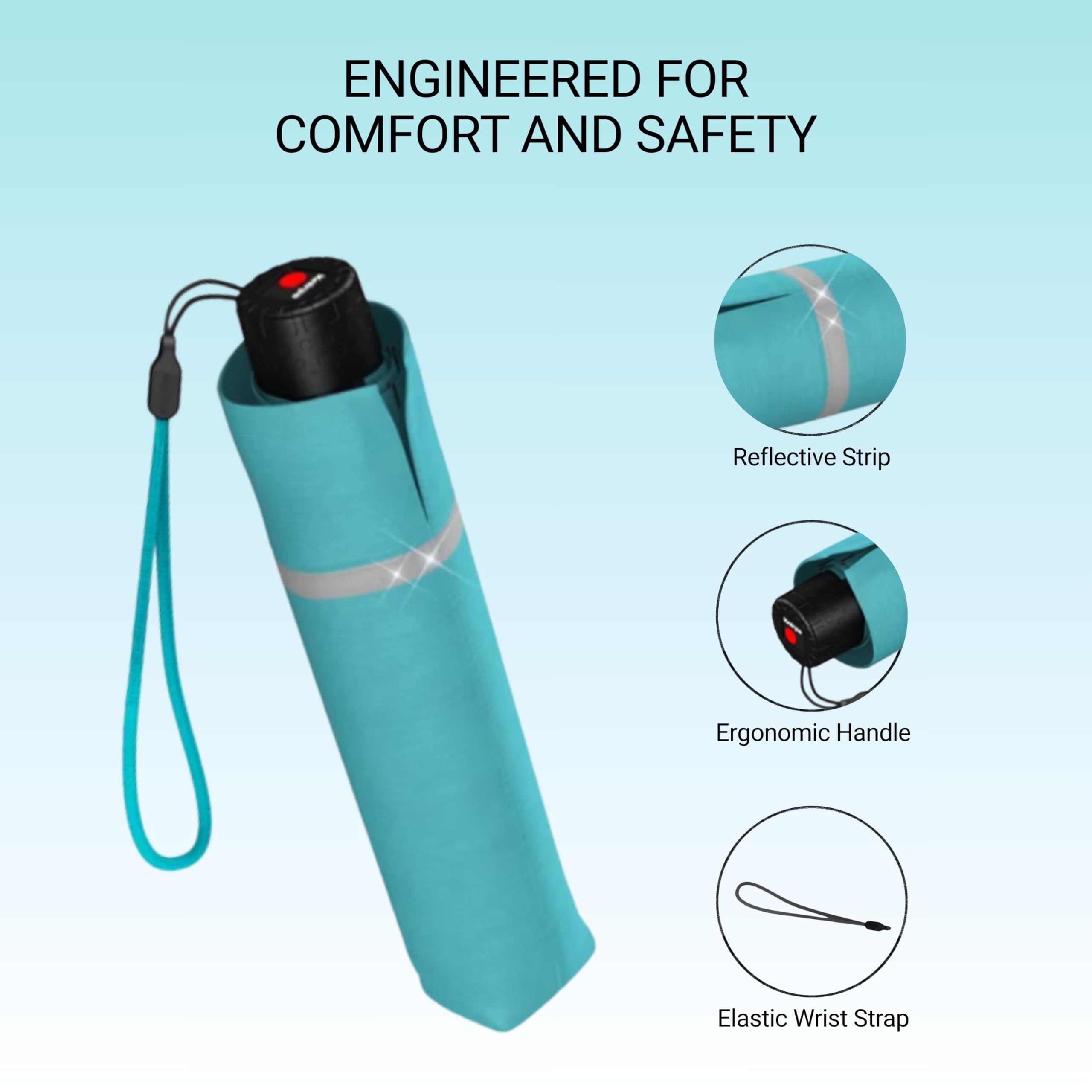 Knirps Rookie Manual Rain Umbrella for Elementary and Middle School Kids – 35.4" Canopy with Reflective Safety Stripe, Carrying Case Included - Image 3