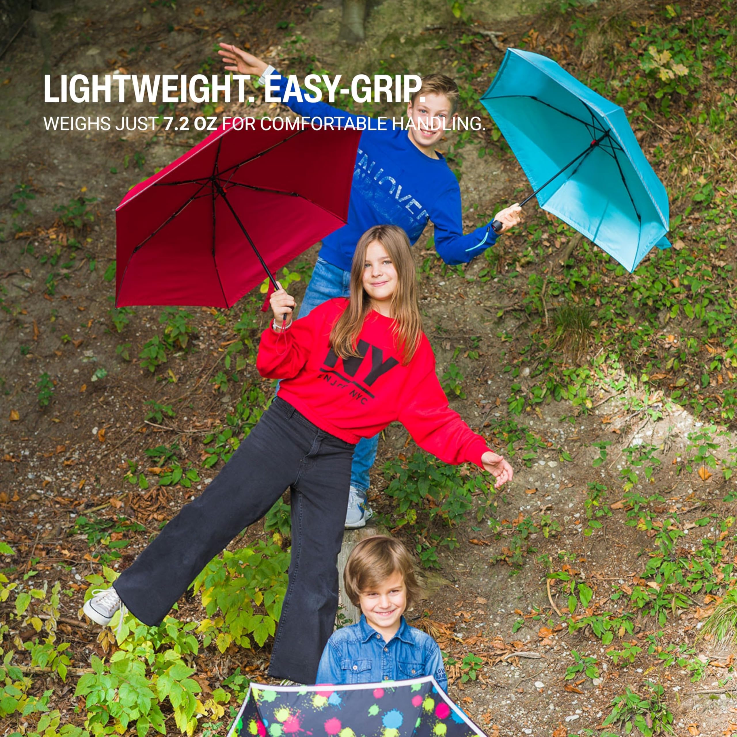 Knirps Rookie Manual Rain Umbrella for Elementary and Middle School Kids – 35.4" Canopy with Reflective Safety Stripe, Carrying Case Included - Image 4