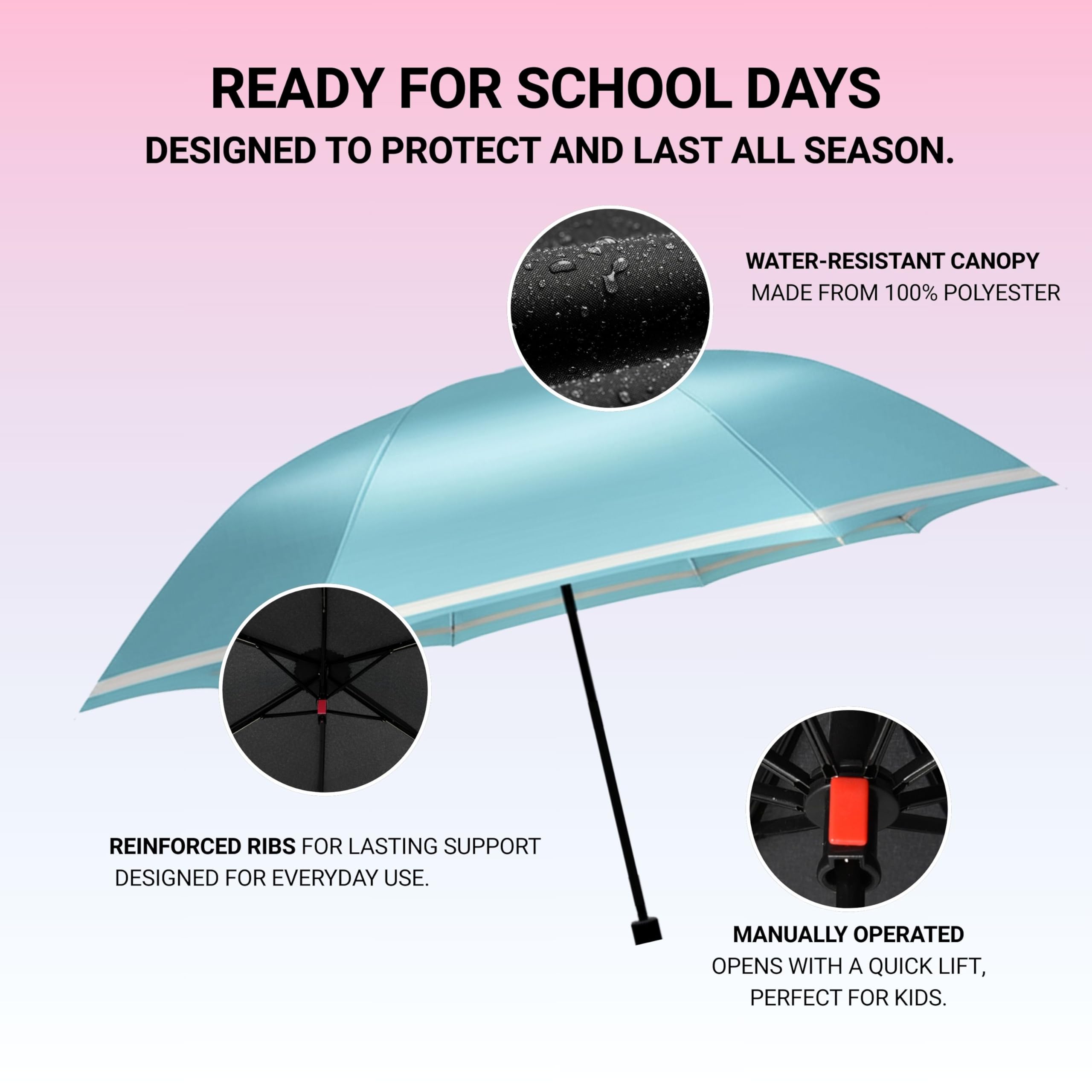 Knirps Rookie Manual Rain Umbrella for Elementary and Middle School Kids – 35.4" Canopy with Reflective Safety Stripe, Carrying Case Included - Image 5
