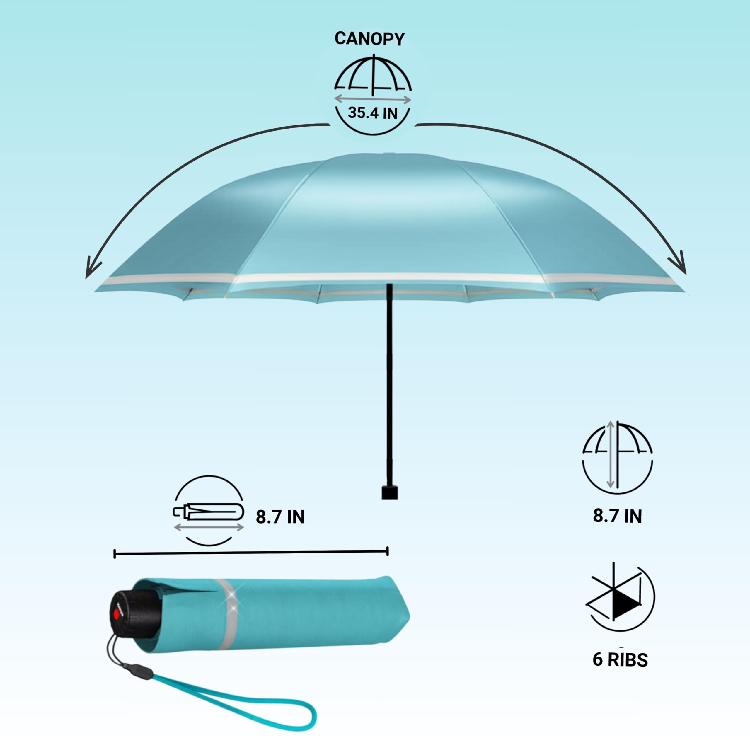 Knirps Rookie Manual Rain Umbrella for Elementary and Middle School Kids – 35.4" Canopy with Reflective Safety Stripe, Carrying Case Included - Image 6