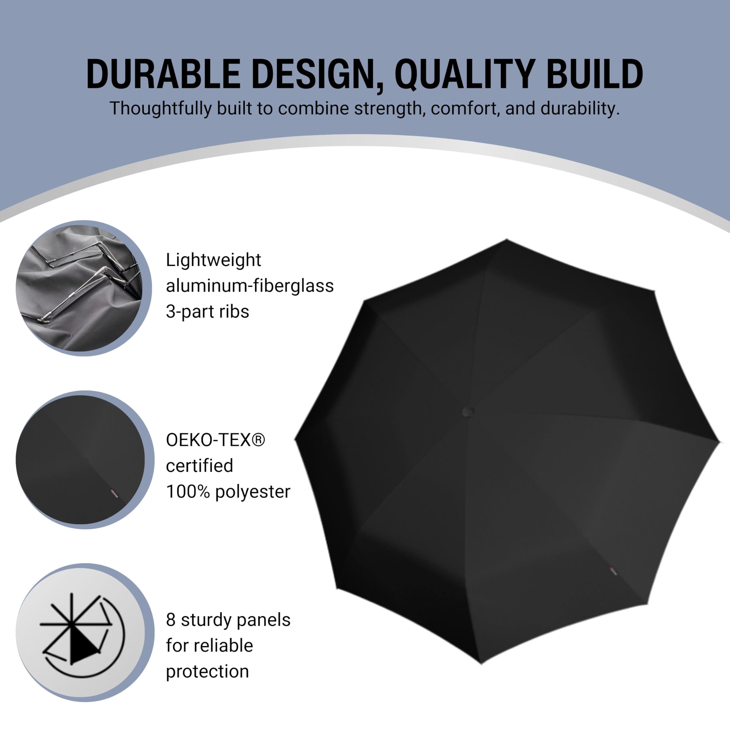 Knirps T.260 Medium Automatic Open Close Rain Umbrella with Curved Handle and Carrying Case - Compact Windproof Travel Umbrellas for Adults, 97cm Diamteter - Image 7