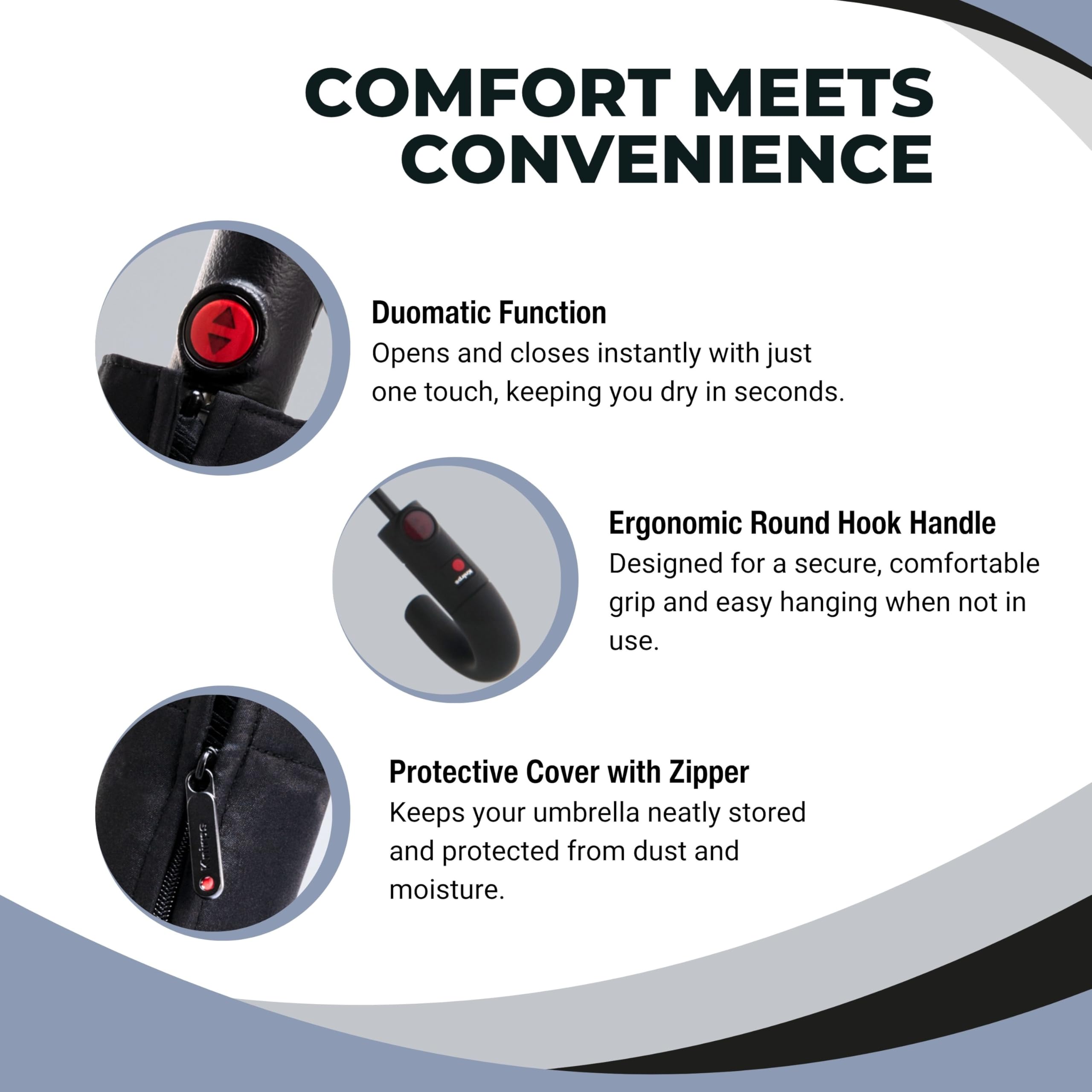 Knirps T.260 Medium Automatic Open Close Rain Umbrella with Curved Handle and Carrying Case - Compact Windproof Travel Umbrellas for Adults, 97cm Diamteter - Image 9