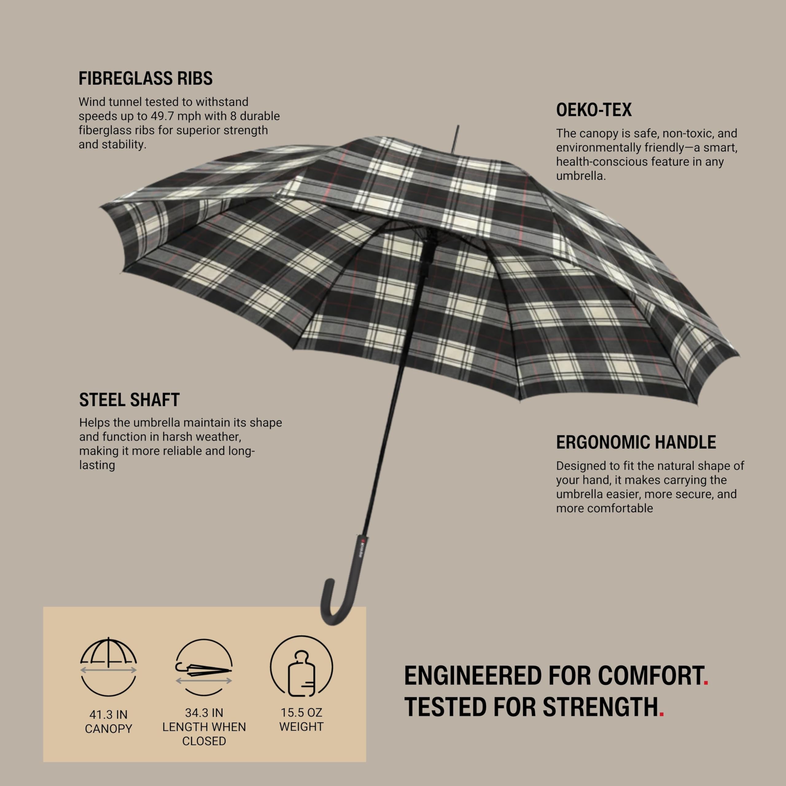 Knirps T.760 Stick Automatic Auto Open Rain Umbrella With Curved Handle - Windproof Travel Cane With Automatic Open Button - For Adults - 107cm Diameter - Image 3