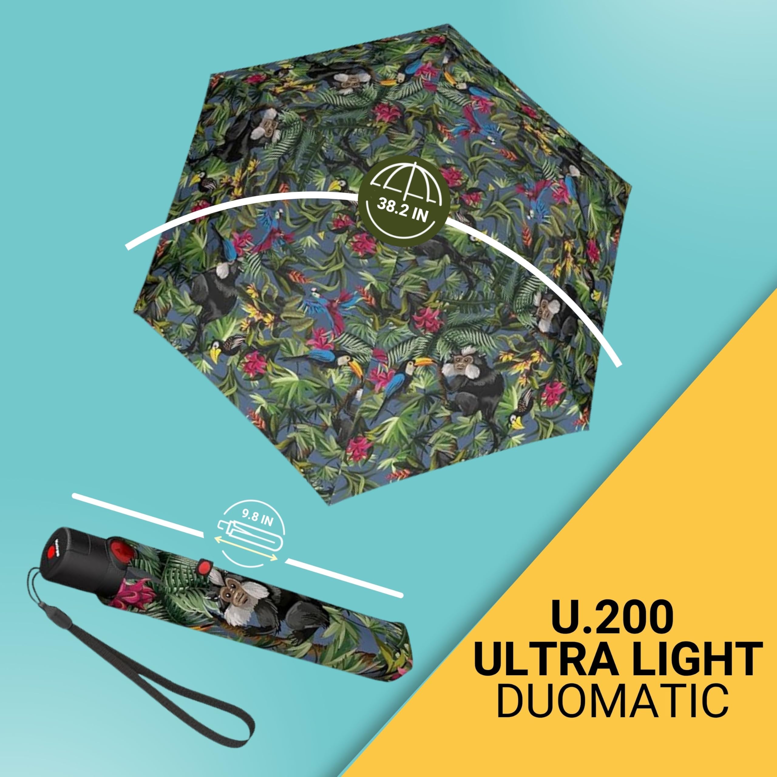 Knirps U.200 Ultra Light Duomatic Automatic Open Rain Umbrella - Compact Windproof Travel Umbrella for Adults - 97cm Diameter Retractable With Carrying Case - Image 3