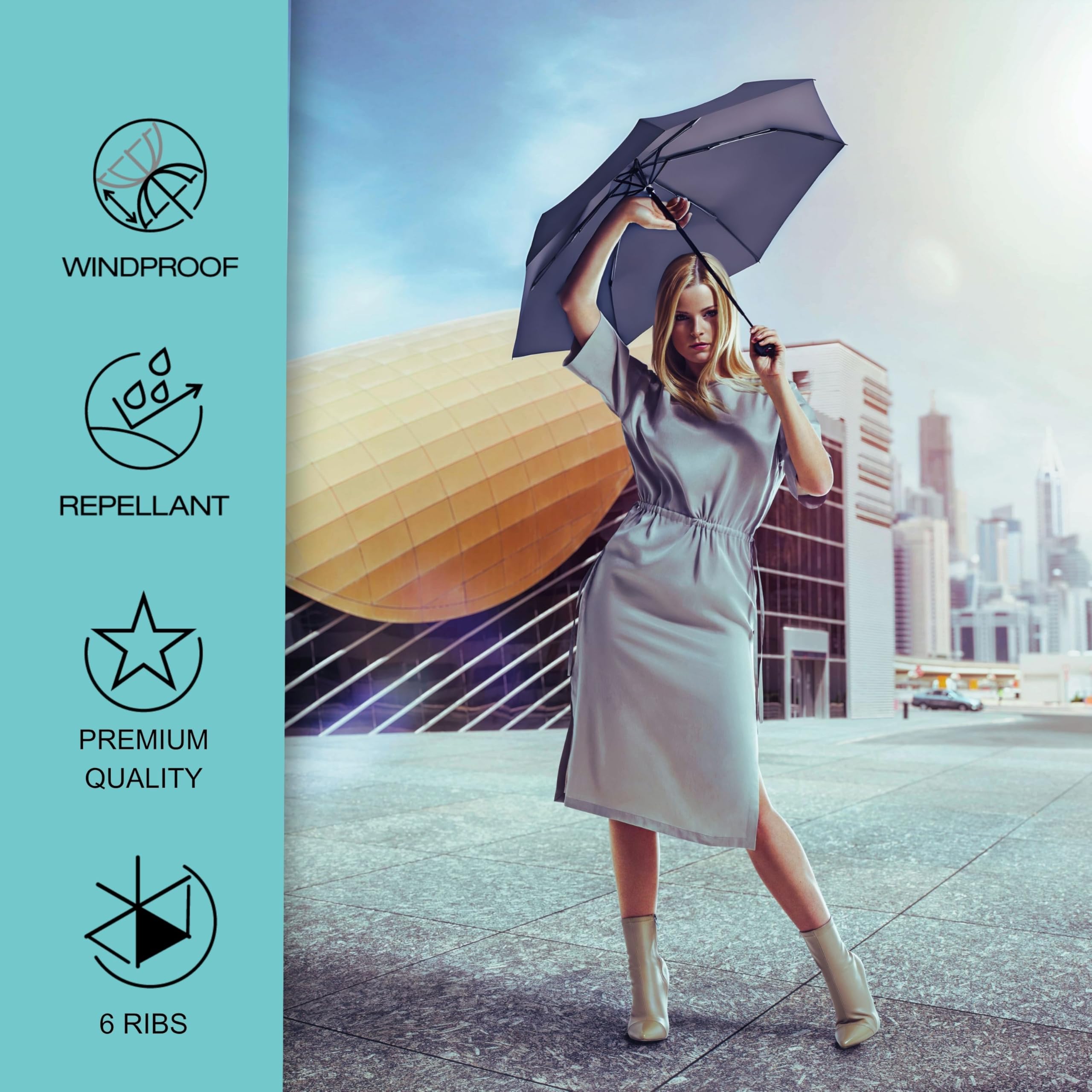 Knirps U.200 Ultra Light Duomatic Automatic Open Rain Umbrella - Compact Windproof Travel Umbrella for Adults - 97cm Diameter Retractable With Carrying Case - Image 7