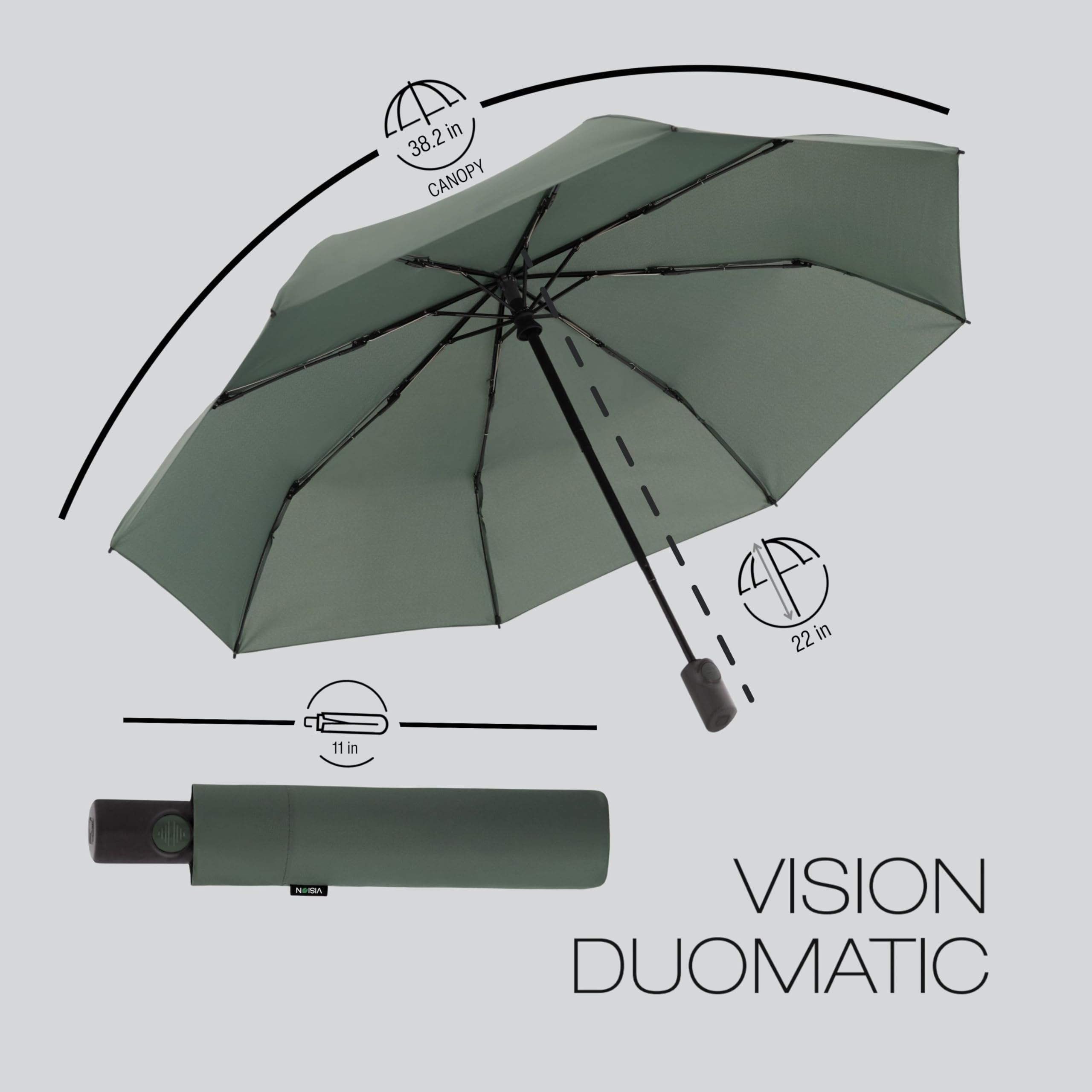 Knirps Vision Duomatic Automatic Open Close Rain Umbrella - Durable Compact Travel Umbrella for Adults - Recycled PET Canopy 97cm Diameter, Sustanable Eco+Friendly Retractable Umbrella & Carrying Case - Image 3
