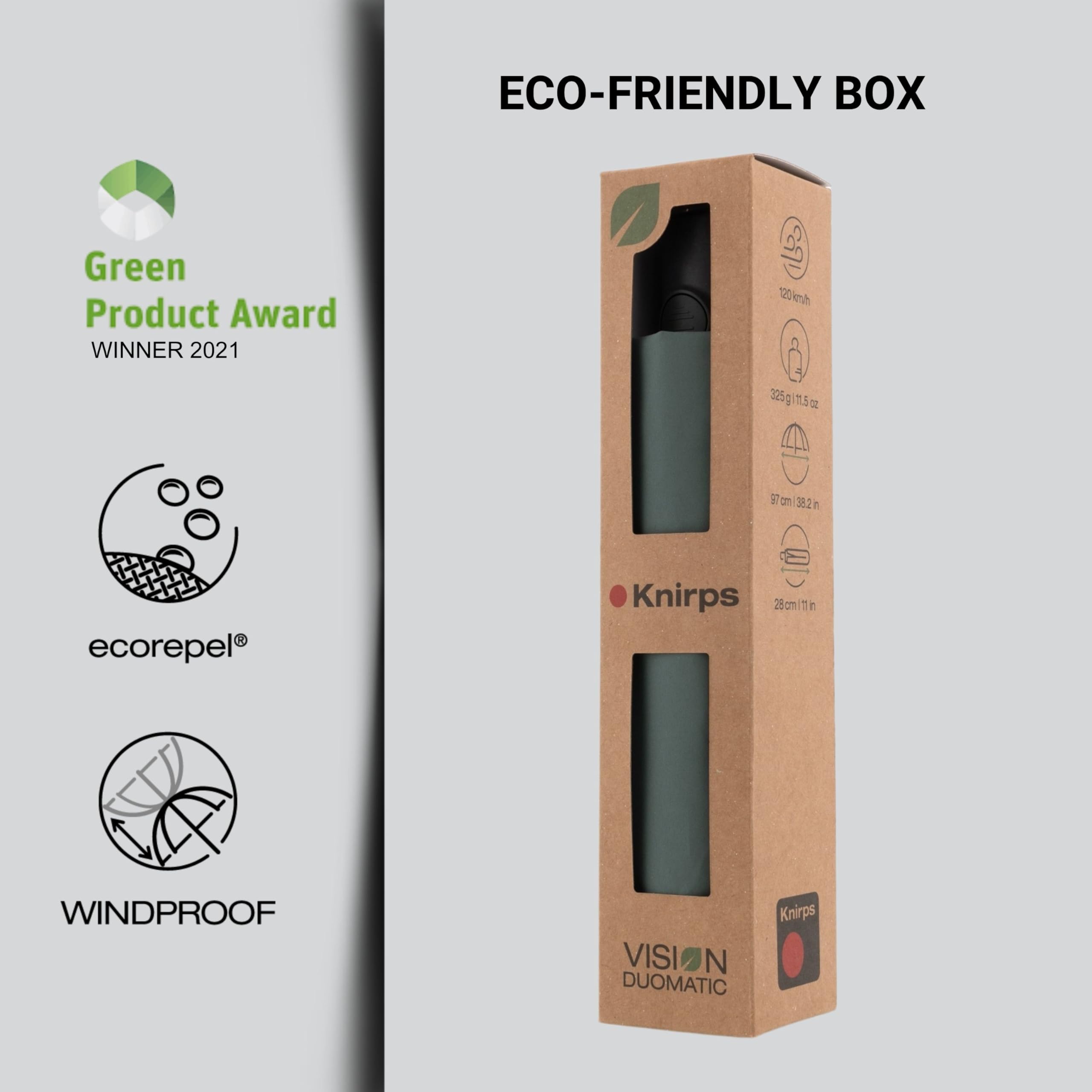 Knirps Vision Duomatic Automatic Open Close Rain Umbrella - Durable Compact Travel Umbrella for Adults - Recycled PET Canopy 97cm Diameter, Sustanable Eco+Friendly Retractable Umbrella & Carrying Case - Image 4