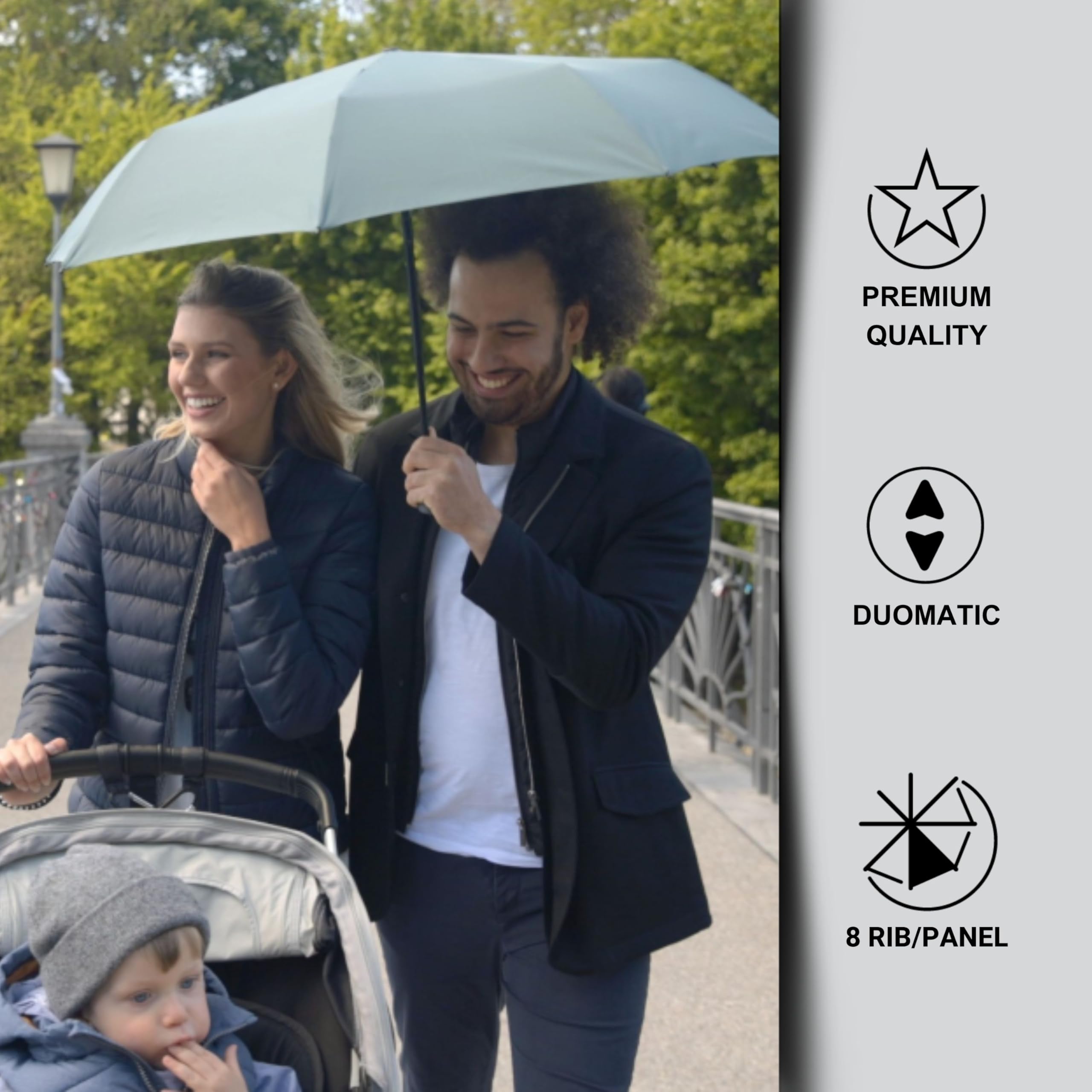 Knirps Vision Duomatic Automatic Open Close Rain Umbrella - Durable Compact Travel Umbrella for Adults - Recycled PET Canopy 97cm Diameter, Sustanable Eco+Friendly Retractable Umbrella & Carrying Case - Image 6