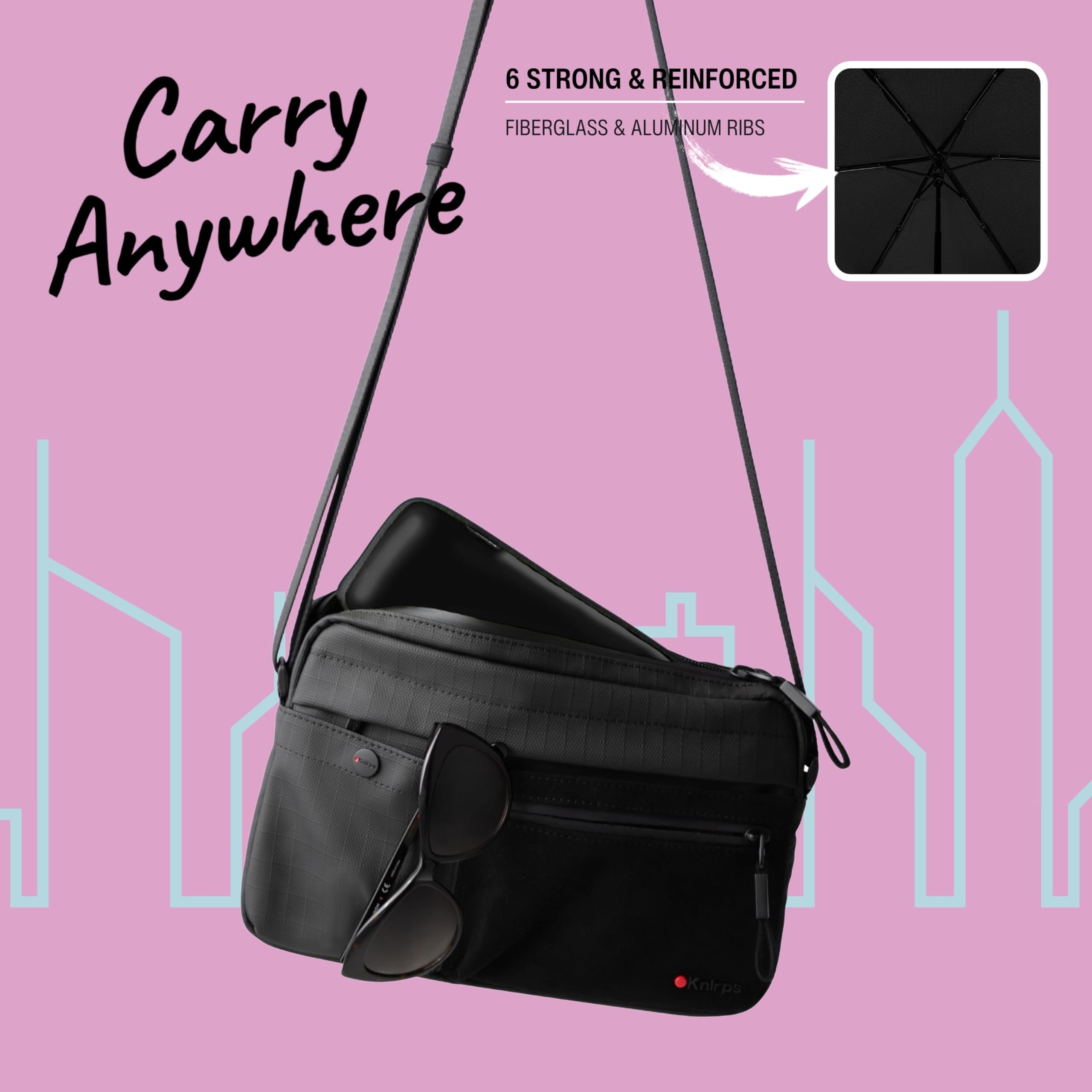 Knirps X4U My Clever Companion– 90cm Diameter Windproof Manual Open/Close Umbrella, Small and Compact Design for Travel and All Weather Protection, with Retractable Feature and Travel Case - Image 4